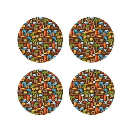 

Junzan Cute Beach Dolphin Print Coasters for Drinks - Leather Coasters Set of 4 for Coffee Table for Housewarming/Kitchen/Bar/Decor-Round Shape