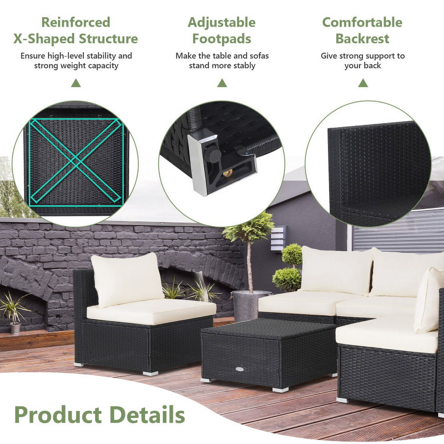 Aimee Lii 5 Pieces Outdoor Patio Furniture Set with Cushions and Coffee Table, Outdoor Patio Set