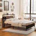 thumbnail image 6 of Homieasy Twin Size Bed Frame with Storage Headboard, Power Socket and Smart LED Lights, Sturdy and Stable Platform Bed, Heavy Duty Metal Slats, Noise Free, Easy to Assemble, Black Oak, 6 of 7