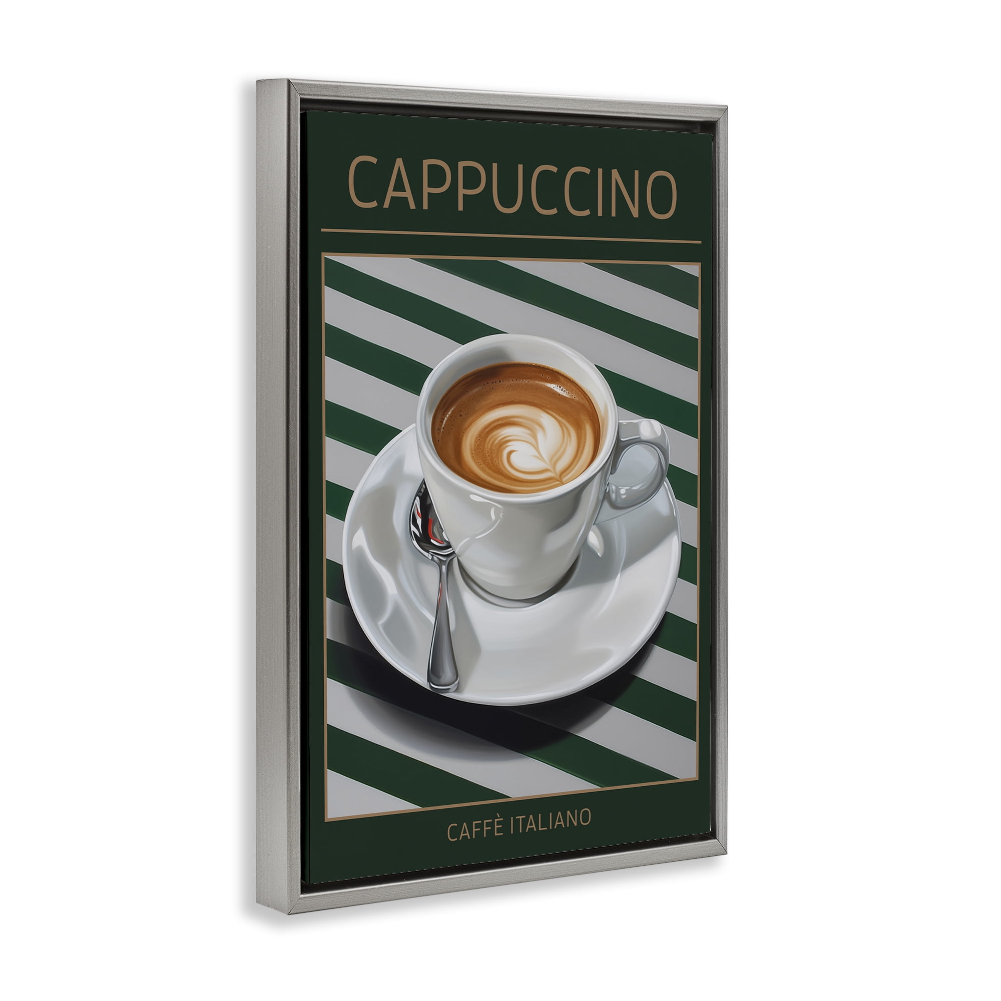 Stupell Industries Cappuccino Coffee over Stripes Gray Framed Floater Canvas Wall Art, design by Andreas Magnusson