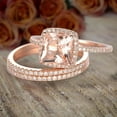 thumbnail image 3 of 3 Carat 6 mm Princess Cut Morganite and Diamond Moissanite Trio Set, Engagement Ring and 2 Matching Wedding bands, with 18k Gold Plating, 3 of 3