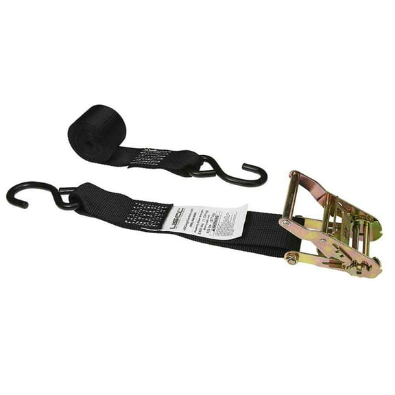 2" x 8' Black Ratchet Strap w/ Vinyl Coated S-Hooks