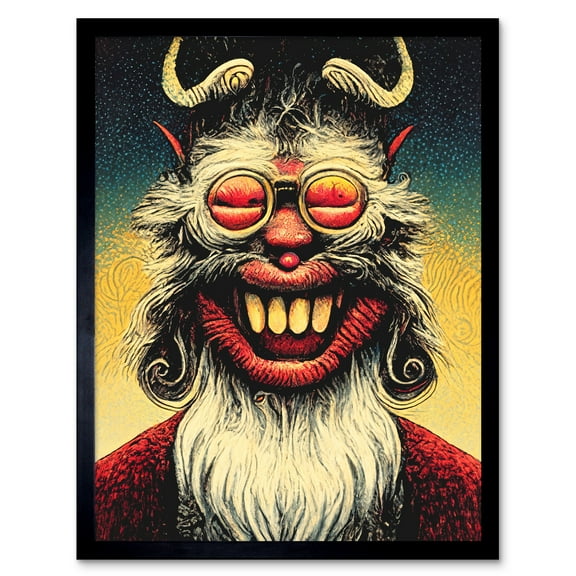Smile Krampus With Glasses Christmas Acrylic Paint Portrait Art Print Framed Poster Wall Decor 12x16 inch