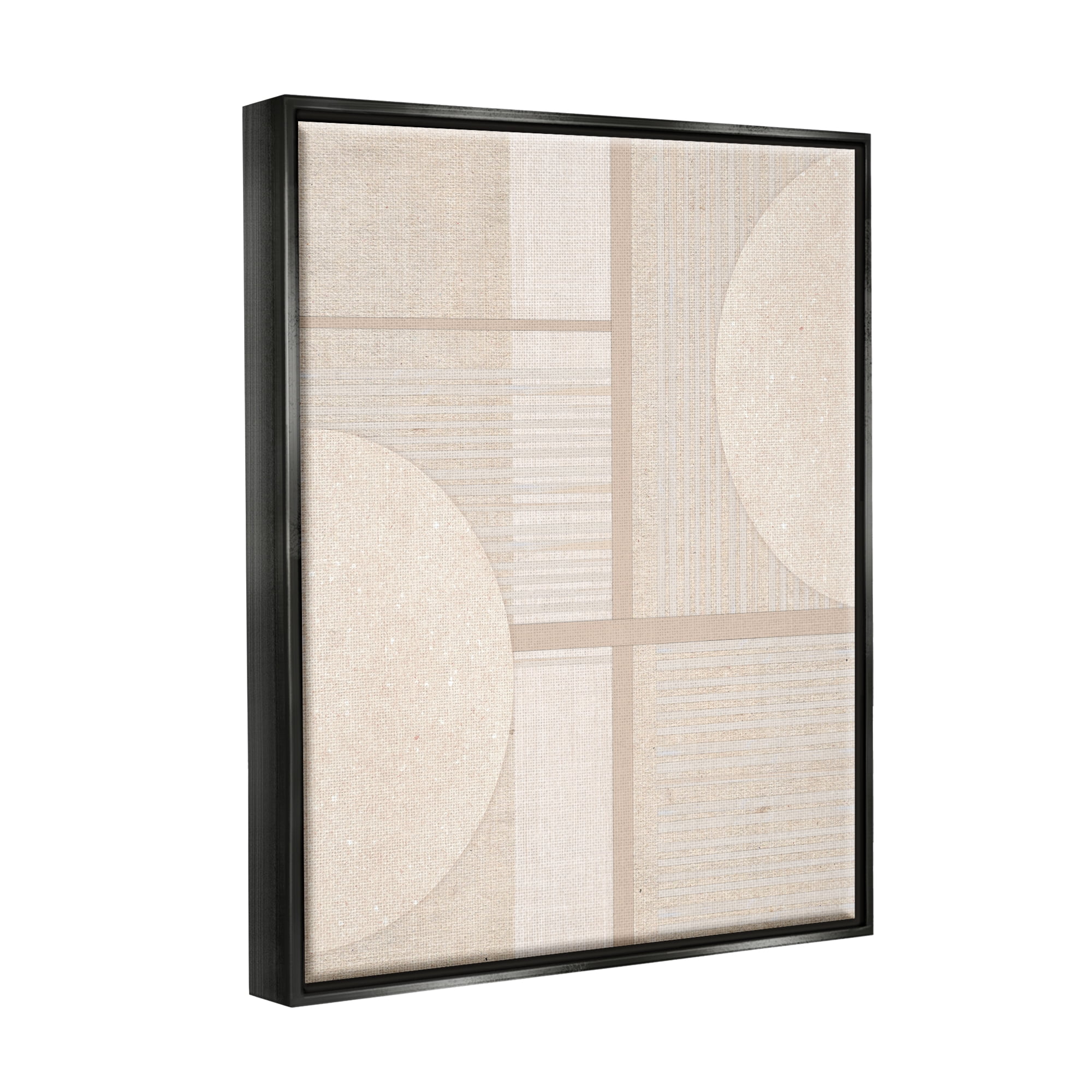 Stupell Industries Beige Circular Geometric Abstract Painting Black Floater Framed Canvas Art Print Wall Art, 17 x 21