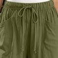 thumbnail image 7 of Womens Pants with Pockets 100% Cotton Decorative Button Drawstring Cropped Pants, 7 of 7