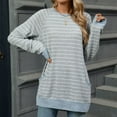 thumbnail image 4 of Plebaso Fall Winter Womens Long Sleeve Shirts Pockets T-Shirts Striped Graphic Tees Pullover Shirts, 4 of 9