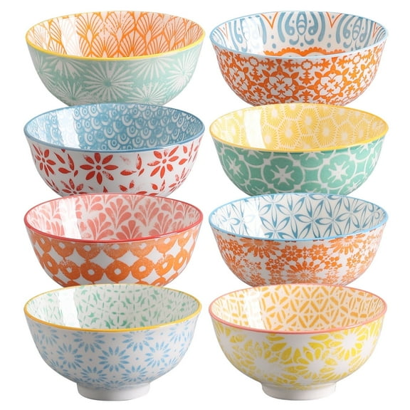 10 Ounce Ceramic Soup Bowls, Set of 8 Ice Cream Bowls for Kitchen, Microwave Safe Small Colorful Dessert Bowls, (4.75 x 2.3 Inch)