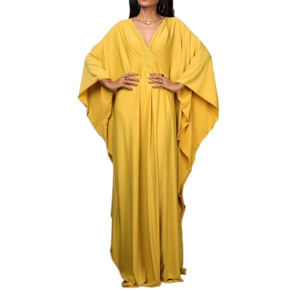 Bsubseach Women Casual Kaftan Batwing Sleeve Beach Dress Plus Size Summer Swimsuit Cover up