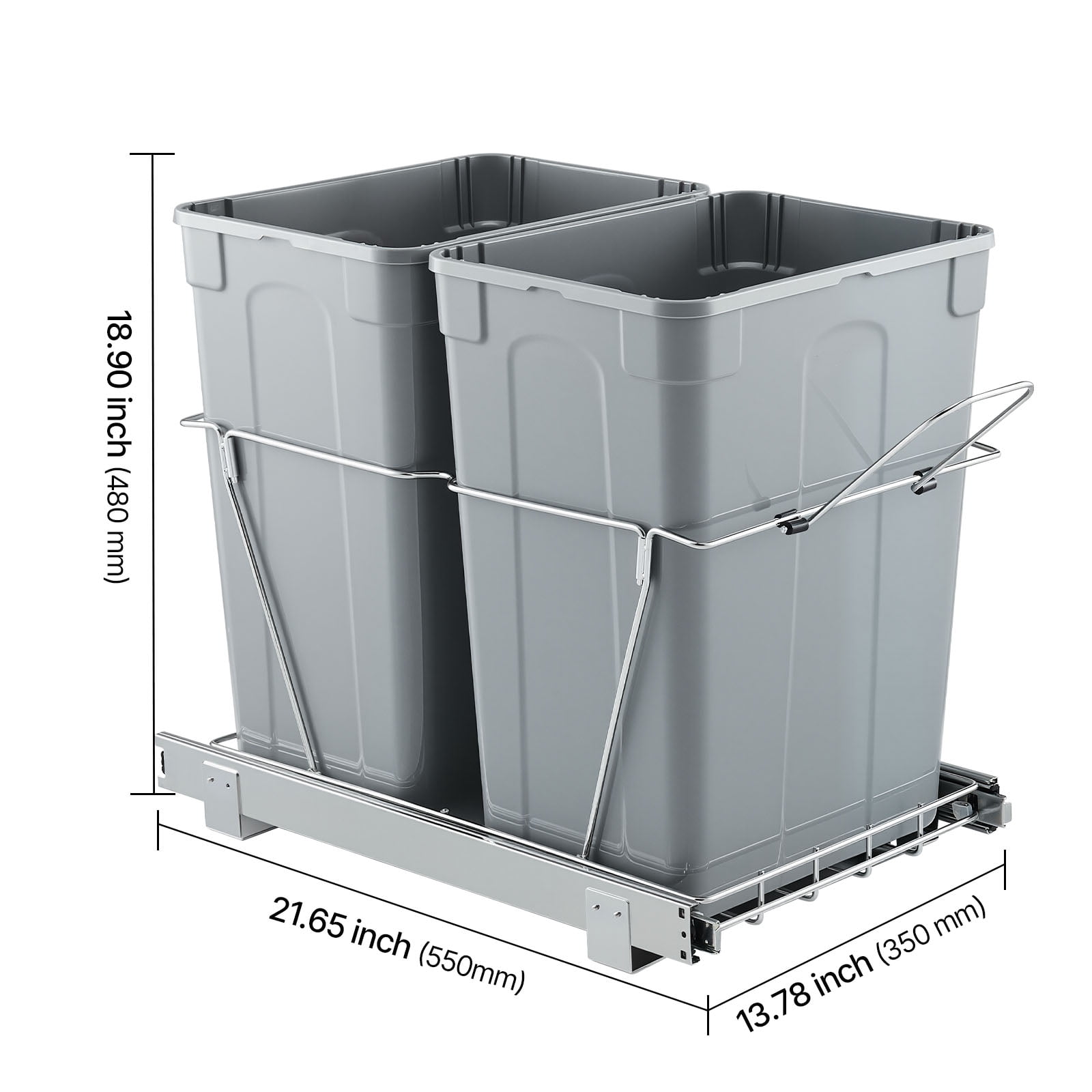 VEVOR Pullout Trash Can for Kitchen Cabinets, 35 QT x2 Double Under Sink Garbage Waste Recycling Bin, Under Mount Waste Container, with Heavy Duty Metal Full Extension Sliding System and Handle