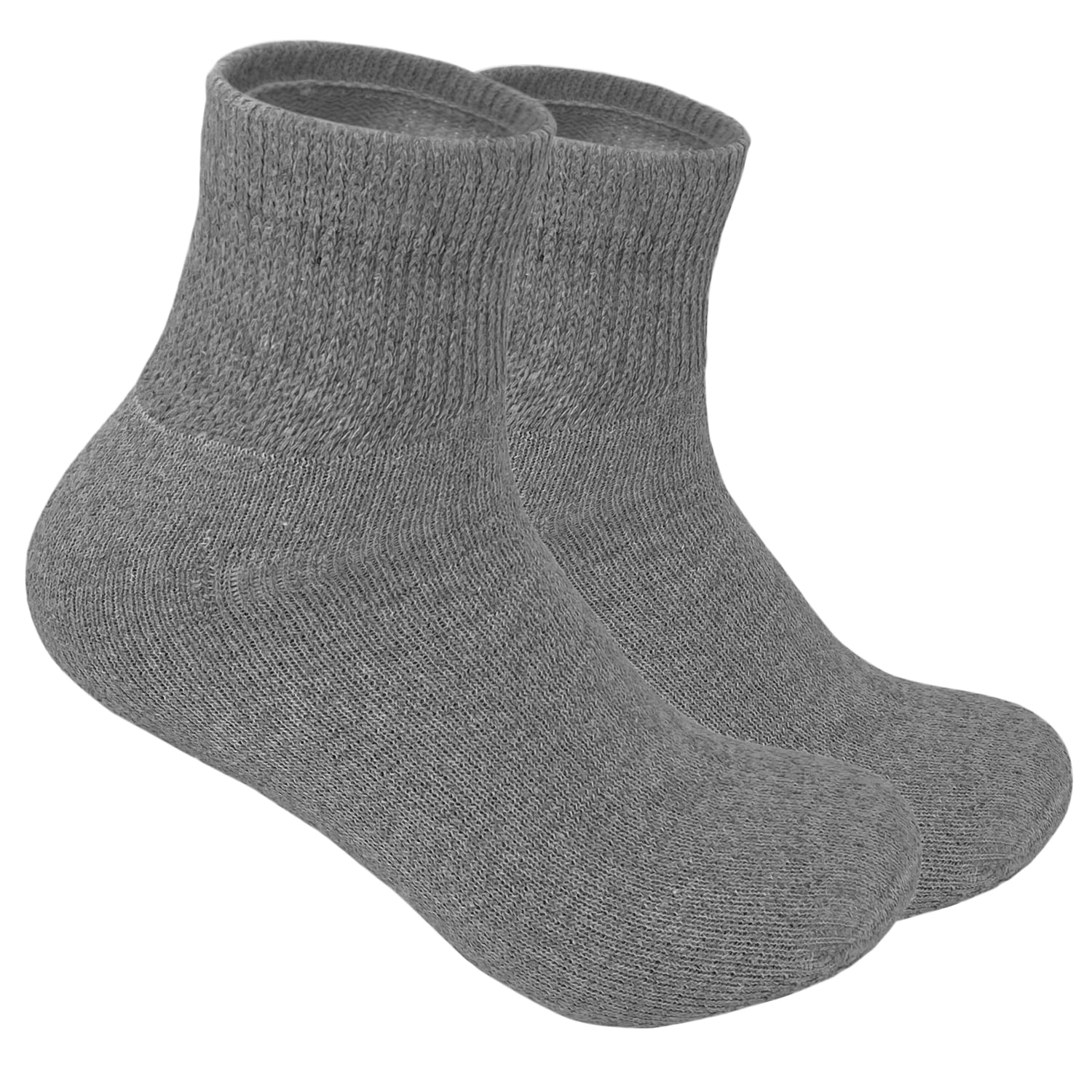 Glory Max 12 Pairs Men's Women's Diabetic Circulatory Ankle Quarter Gray Cotton Socks Size 9-11