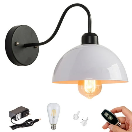 

Kiven 1-Light Battery Operated Iron Wall Lamp Vintage White Rechargeable Wall Sconces E26 Socket Bulb Included(Warm White)Wire Cage Wall Light Fixture