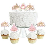 Big Dot of Happiness Little Princess Crown - Dessert Cupcake Toppers - Pink Princess Baby Shower or Birthday Party Clear Treat Picks - Set of 24