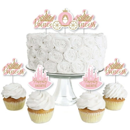 Big Dot of Happiness Little Princess Crown - Dessert Cupcake Toppers - Pink Princess Baby Shower or Birthday Party Clear Treat Picks - Set of 24