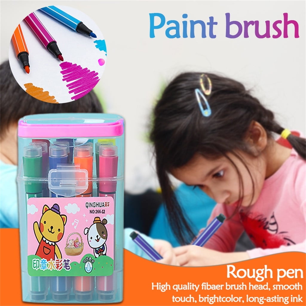 Clearance! Fdelink Colored Pens 12PCs 12 Colors Chlidren Study Painting Stationery Watercolor Marker Pen Sets Pink