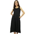 thumbnail image 3 of Bimba Women's Designer Rayon Dress With Pockets Solid Black Maxi With Scarf - 8, 3 of 5