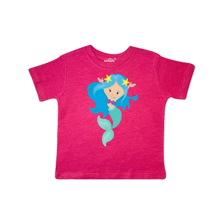 

Inktastic Cute Mermaid With Long Blue Hair Green Tail Gift Toddler Toddler Girl T-Shirt
