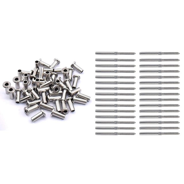 80Pcs T316 Stainless Steel Protector Sleeves & 30Pcs Swage Lag Screws Left & Right for 1/8 Inch Cable Railing System