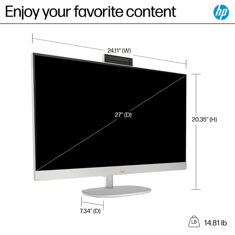 HP 27" FHD Touchscreen All-in-One Desktop Computer, Intel 12-Core Ultra 7 Processor, 32GB RAM 1.5TB Storage (1TB SSD+512GB External), Wireless Keyboard & Mouse, Windows 11, PLUSERA Earphones, White