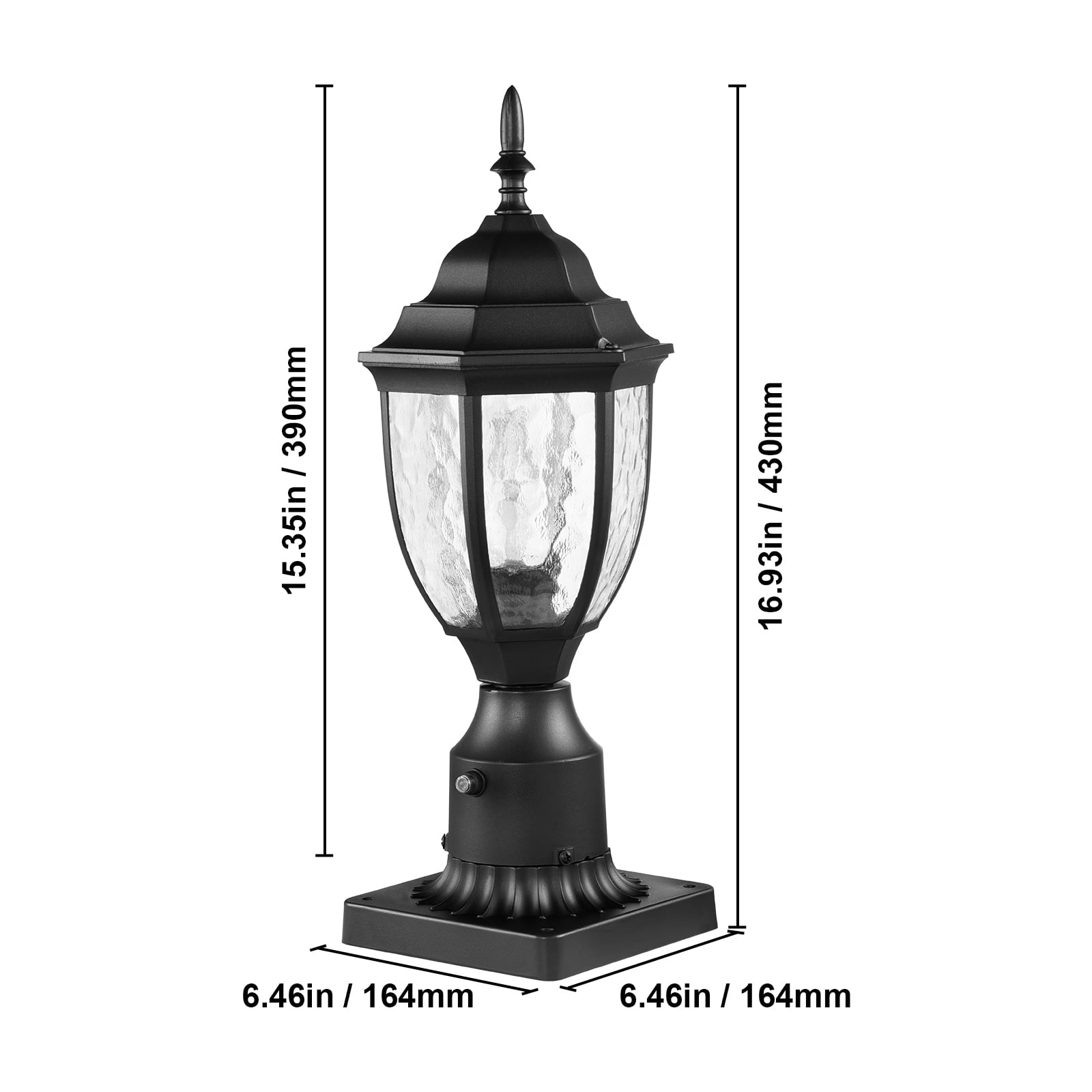 VEVOR 2 Pack Dusk to Dawn Outdoor Post Light, 15.35 in, Waterproof Lamp Post Light Fixtures with 3.5 in Pier Mount Base Glass Shade, Lightning-proof Exterior Pole Column Light
