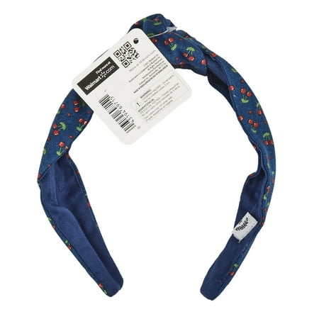 The Home Edit Knotted Cherry Print Canvas Headband, Navy Blue