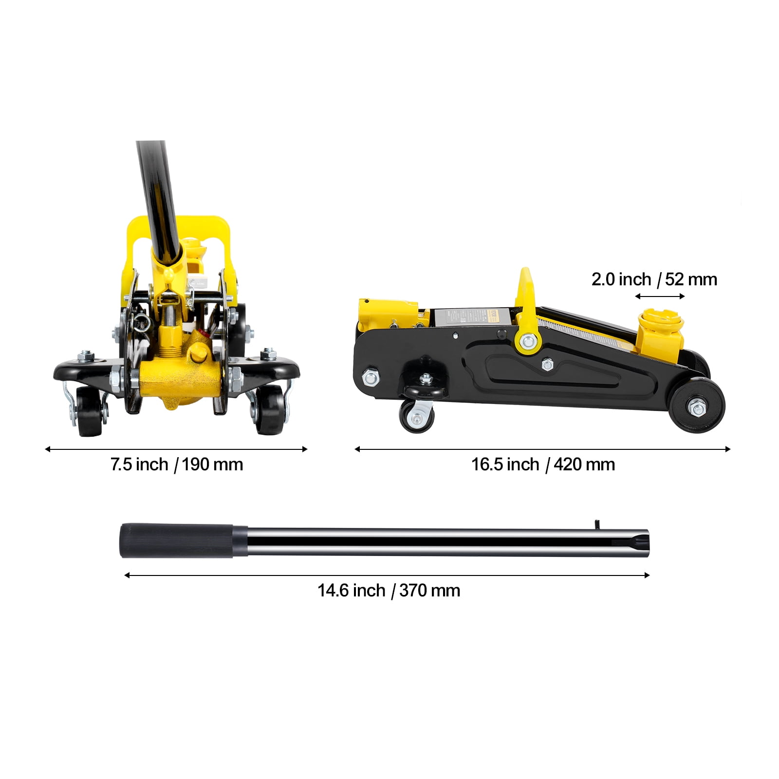 VEVOR Low Profile Floor Jack 1.5 Ton (3300 lbs), Heavy Duty Iron Hydraulic Racing Floor Jack, Hydraulic Car Jack, Single Piston Quick Lift Pump, 4.7"-12.1" Height Lifting Range (Yellow)