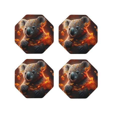 

Tebeau Cute Maple Leaf Koala Print Set of 4 Leather Drink Coasters Round Cup Mat Pad for Home and Kitchen Use 4 -Octagon