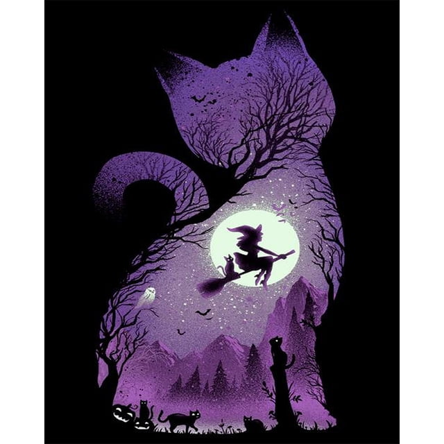 Cuadros Decorativos Punto de cruz completo 11CT Gato bruja Animal Impreso Arte de la pared Artesanía Decoración del hogar JShteea Nuevos Originales