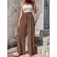thumbnail image 4 of Pantalones de Salón de Pierna para Mujer, Cintura Alta, Ajustables, con Nudo de Lazo, Holgados. Color Café S, 4 of 9