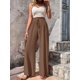 thumbnail image 4 of Pantalones de Salón de Pierna para Mujer, Cintura Alta, Ajustables, con Nudo de Lazo, Holgados. Color Café M, 4 of 9