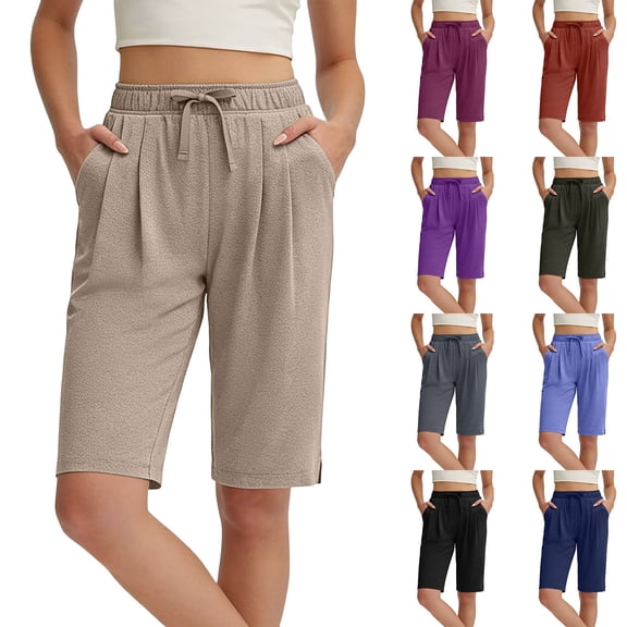 Yutgune Womens Athletic Yoga Bermuda Shorts Elastic Waist Mid Rise Jogger Style Workout Running Summer Shorts