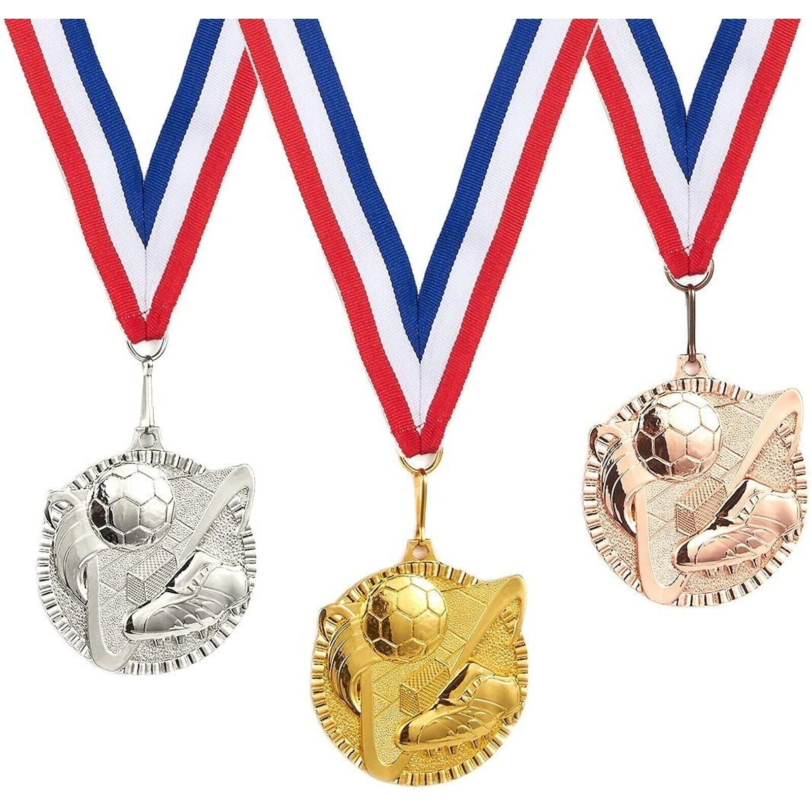 3Piece Award Medals Set Gold, Silver, Bronze Medals for Soccer and