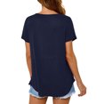 thumbnail image 6 of Xuanfei Women V Neck Short Sleeve Pleated Curve Hem Solid Color T-shirt, 6 of 8