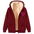 thumbnail image 3 of QATAINLAV 50 Percent Off Sales Today Hoodies for Women Sherpa Lined Jacket Winter Fleece Warm Long Sleeve Coats Trendy Heart Graphic Zip Up Sweatshirt with Pockets Wine L, 3 of 5