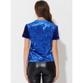 thumbnail image 3 of Blusa de fiesta de manga corta con cuello redondo y lentejuelas de terciopelo para mujer Azul brillante S, 3 of 4