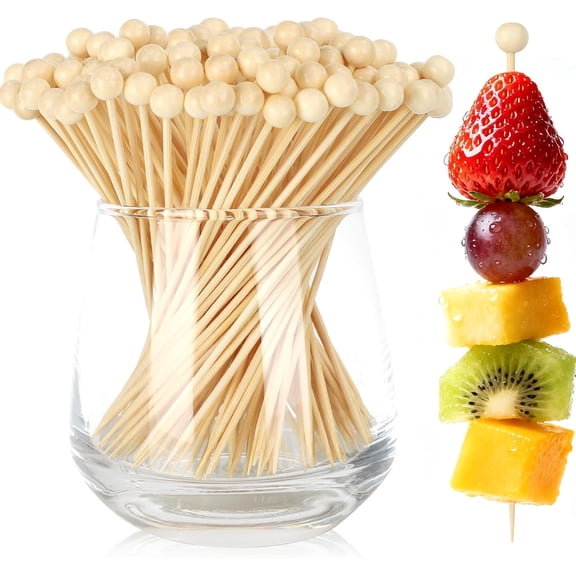 50PCS Wooden Ball Picks, 4.7 IN Long Fancy Toothpicks for Appetizers, Decorative Bamboo Skewers, Garnish Food Sticks for Drinks Sandwich Fruit Party Supplies Charcuterie Boards Accessories
