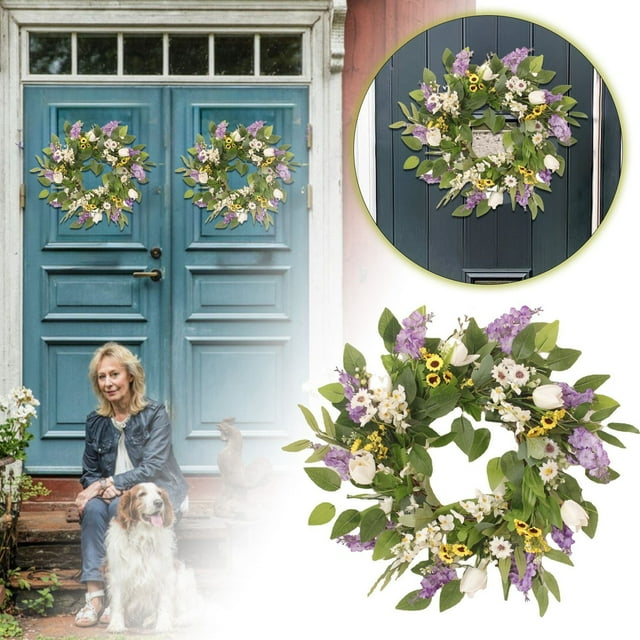 CJiaWei Spring Summer Flower Front Door Wreath Jasmine Wreath And Decorative