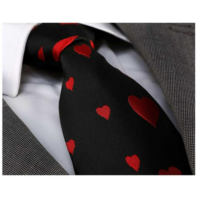 Men's jacquard Solid black with red hearts Premium Neck Tie With Gift Box