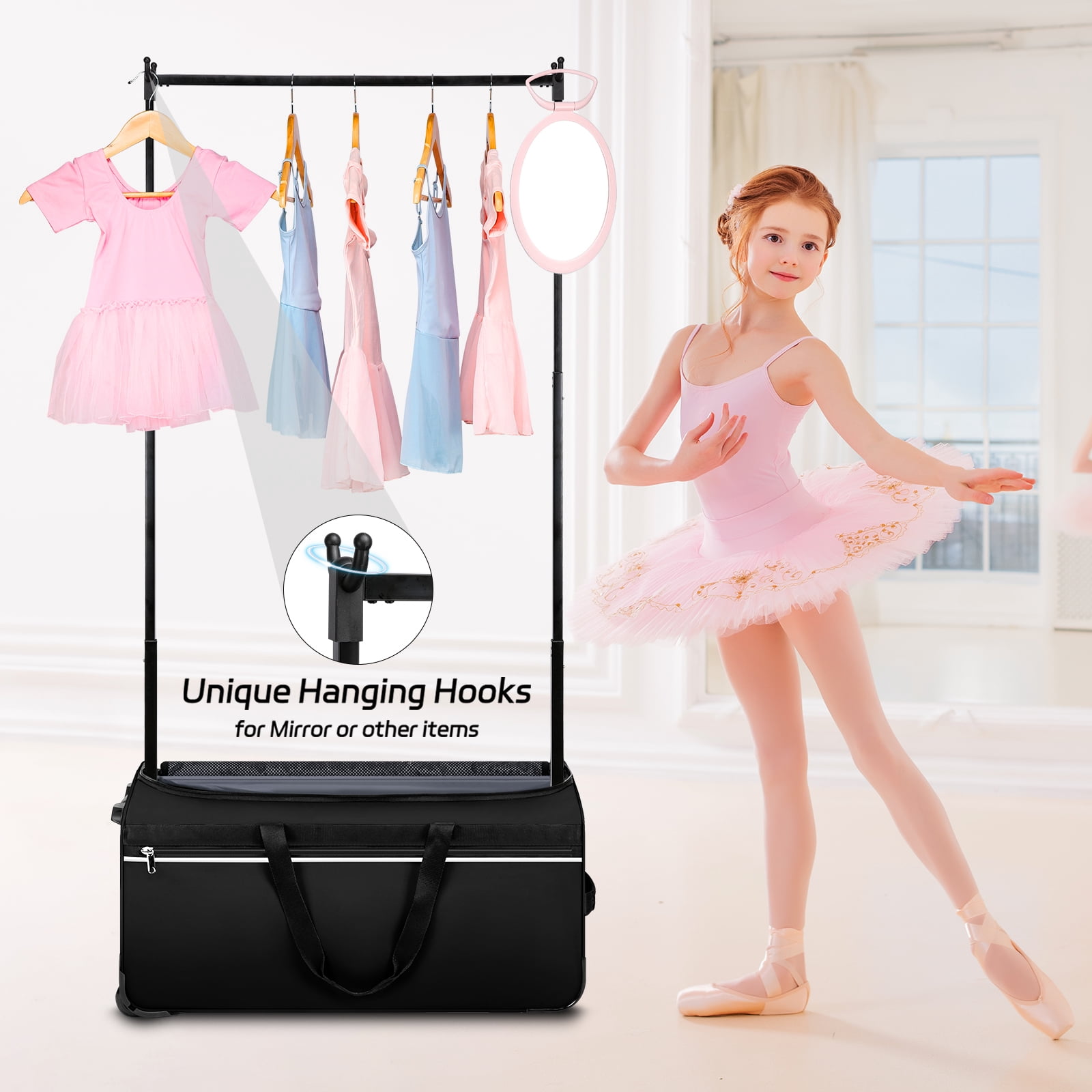 Dance Bag with Garment Rack, 28" Rolling Dance Competition Bag for Shows,Travel and Performances