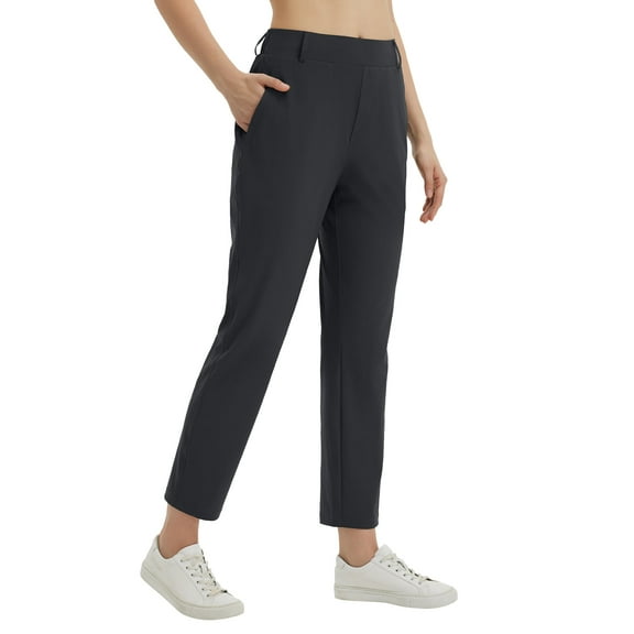 BALEAF Women's Pants with Pockets Belt Loops High Waisted Golf Travel Business Casual Dressy Slacks Stretch UPF 50 Black L