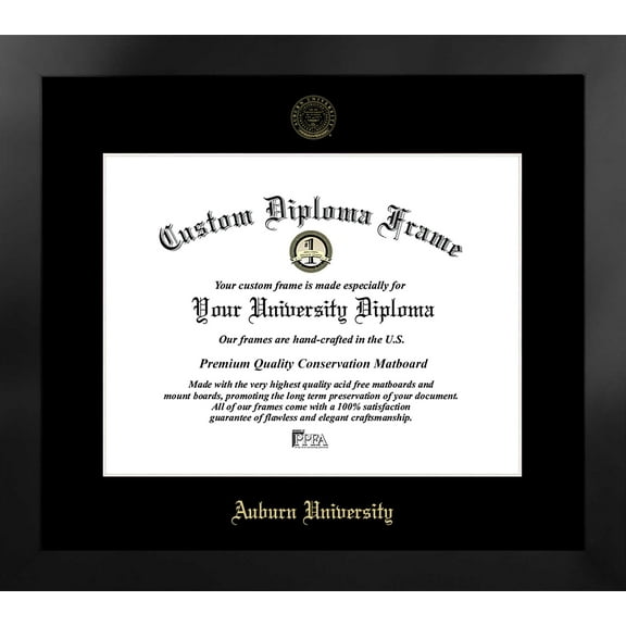 Auburn University 17w x 13h Manhattan Black Single Mat Gold Embossed Diploma Frame with Bonus Campus Images Lithograph (value savings at $59)