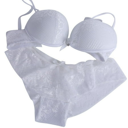 

Women Lace Sexy Push Up Bra and Panty Set Cotton Embroidery Underwear Lingerie Sets White 70C