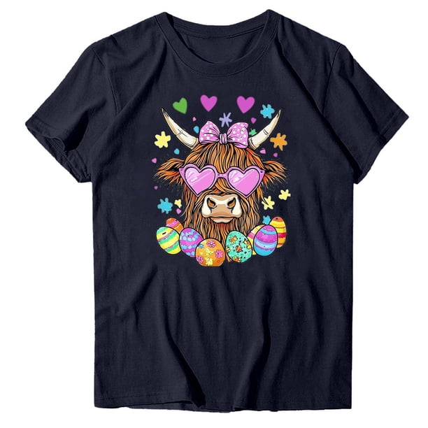 Camisetas de Manga Larga de las Mujeres con Estampado de Pascua, Cuello Redondo Suelto Casual Top para el Uso Diario de Primavera