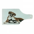 thumbnail image 1 of Animal Cutting Board, Cat and Dog Together Lying on Floor Couple Real Friends Kitty Portrait, Decorative Tempered Glass Cutting and Serving Board, Wine Bottle Shape, Brown Black White, by Ambesonne, 1 of 1