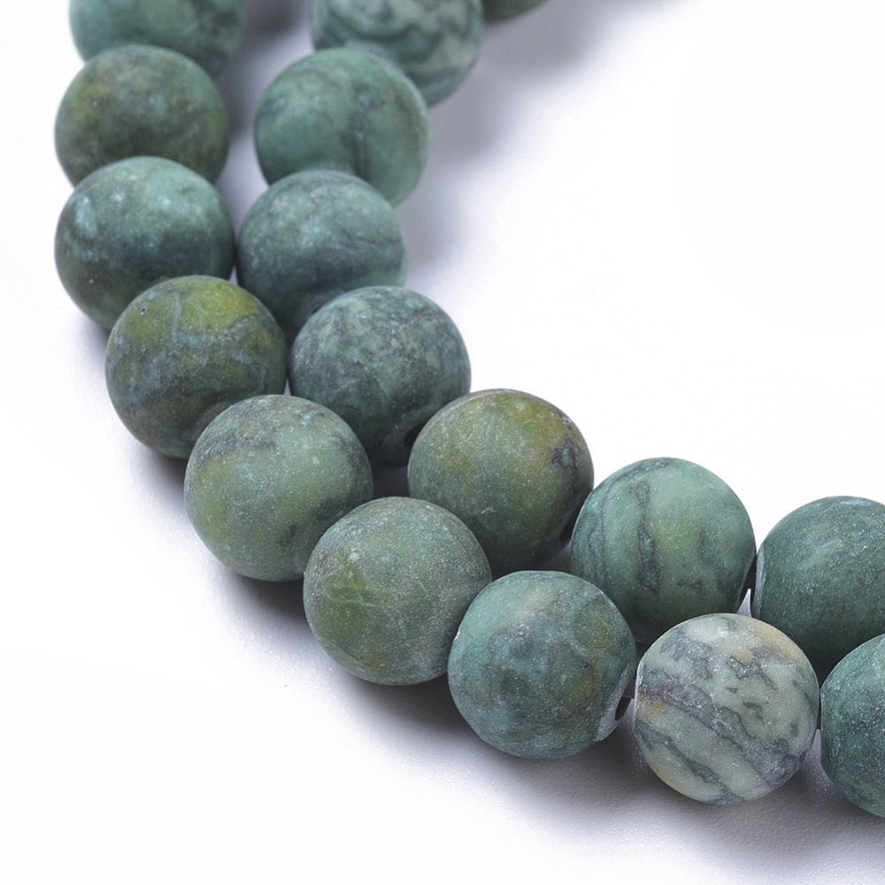 5strands Natural Map Stone Picasso Jasper Beads Strands Dyed Heated Frosted Round Green 8mm Hole: 0.8mm 48pcs/strand 14.57 inch(37cm) for DIY