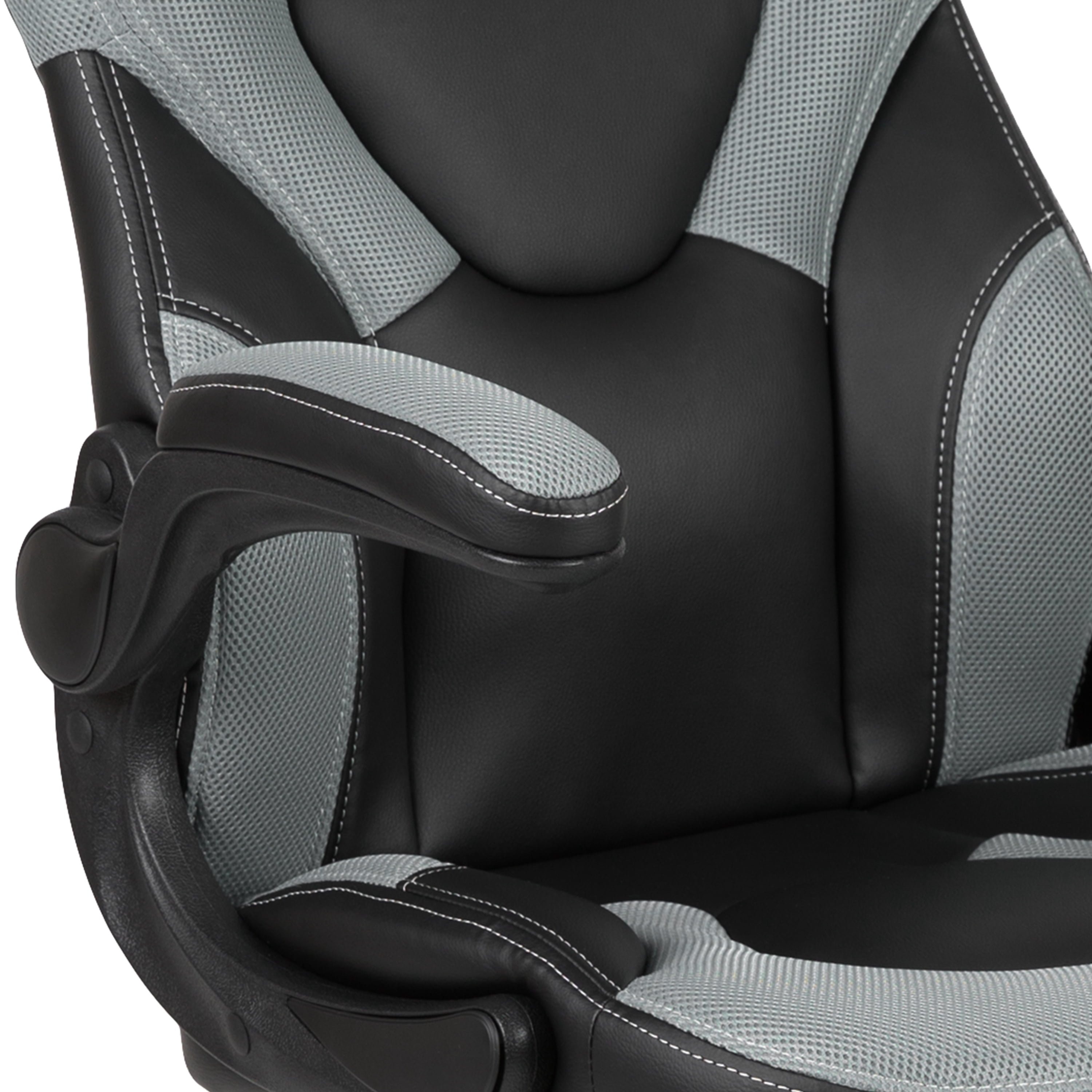 BlackArc High Back Gaming Chair with Gray and Black Faux Leather Upholstery, Height Adjustable Swivel Seat & Padded Flip-Up Arms