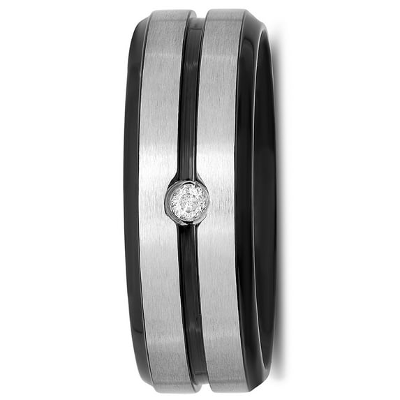 Men’s Stainless Steel 8mm Diamond Accent Two-Tone Black Wedding Band - Mens Ring