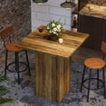 thumbnail image 2 of Finmind Farmhouse Square Bar Table, 31 inch Counter Height Pub Table with Geometric Texture and Stable Base for Dining Room, Home Kitchen, Rustic Brown, 2 of 9