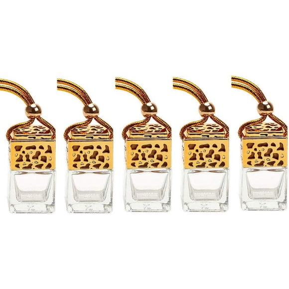ConStore 5pcs 8ml Hanging Perfume Aromatherapy Bottle Diffuser Glass Essential Oil Scent Diffuser Refillable Perfume Bottle Empty Fragrance Aromatherapy Bottle (Gold)