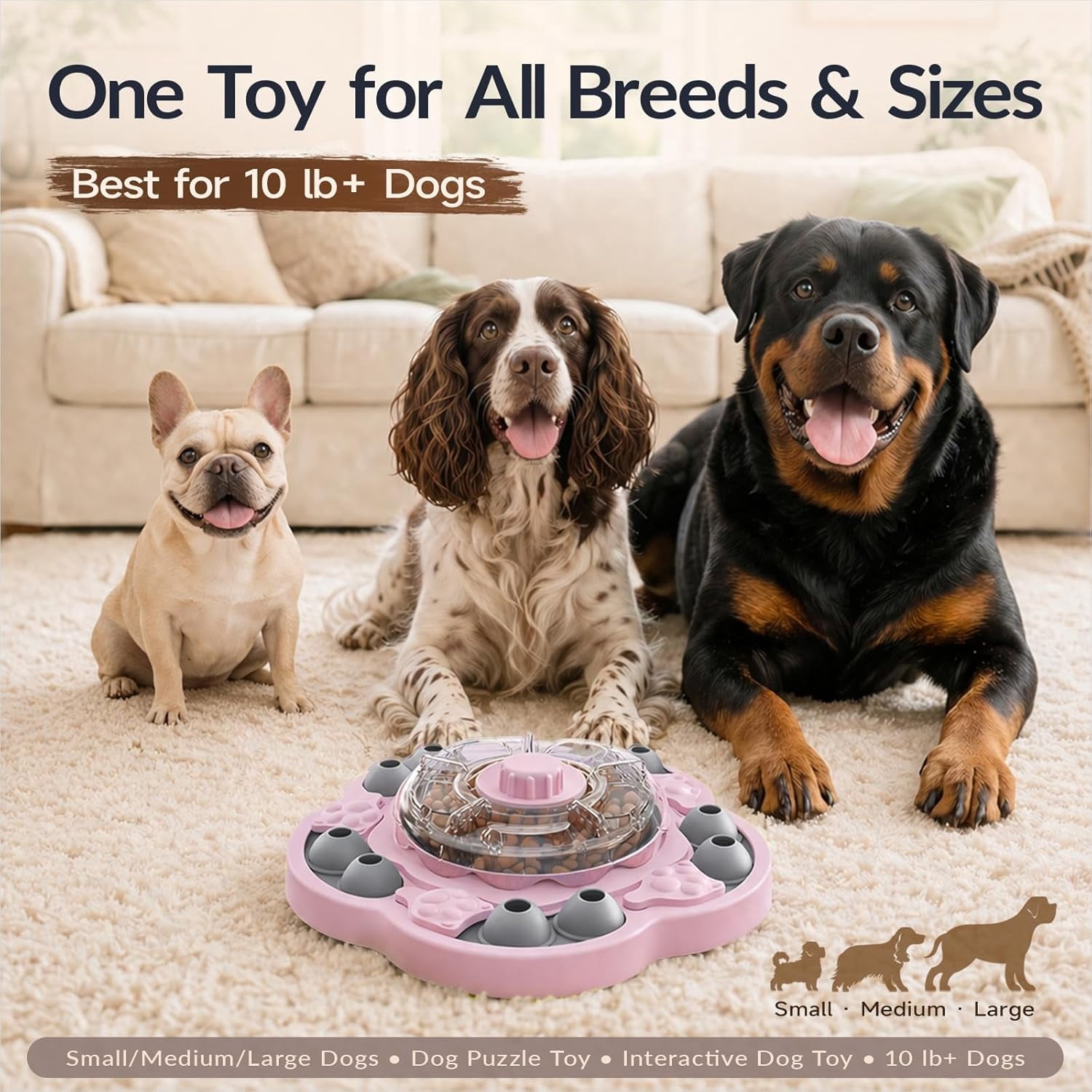 Dog Puzzle Toy, 3 Levels of Step-by-Step Challenge, Spin-to-Release Treat Dispenser, Slow Feeder & Mental Stimulation Enrichment Toy for Small Medium Large Dogs