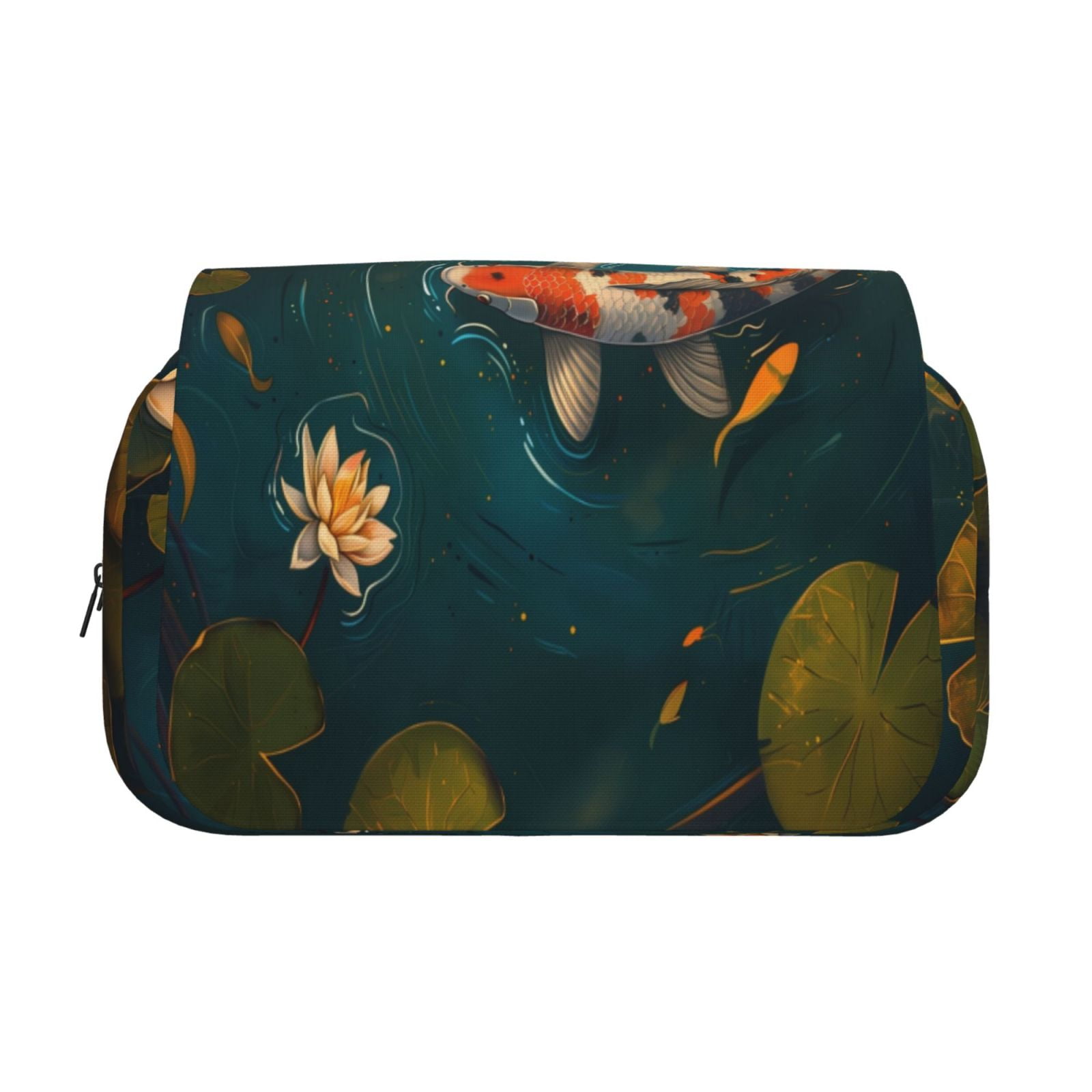 Rateoe Koi Pond Lilies Pattern Double Clamshell Pen Case, Storage Organizer with Two Zipper Compartments– Holds Up to 50 Pencils & Pens